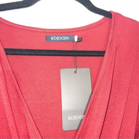 NWT Kojooin Burgundy V-Neck Wrap Long Sleeve Maternity Dress Size Medium - Picture 5 of 8